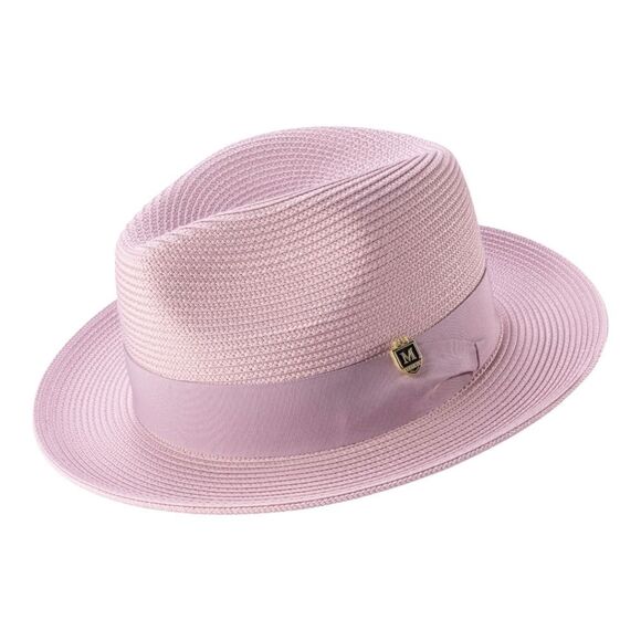 MONTIQUE MENS MAUVE WIDE BRIM PINCH FEDORA HAT W/ MATCHING GROSGRAIN RIBBON H42 - Picture 2 of 2